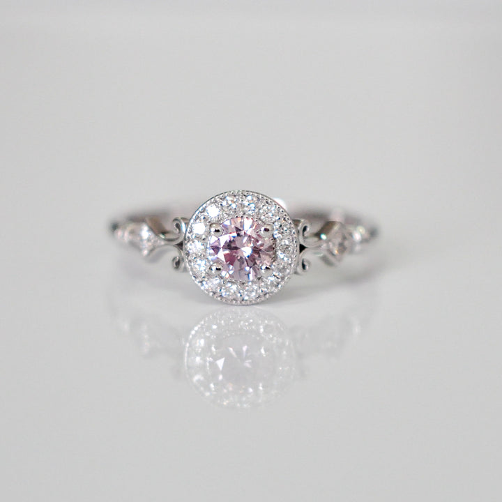 Light Pink halo diamonds ring