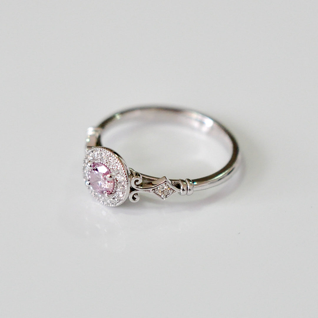Light Pink halo diamonds ring