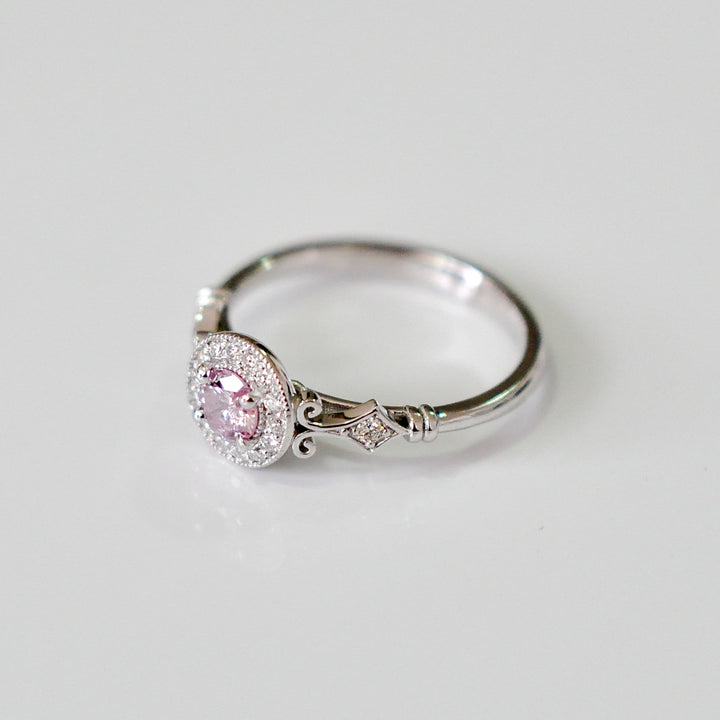 Light Pink halo diamonds ring