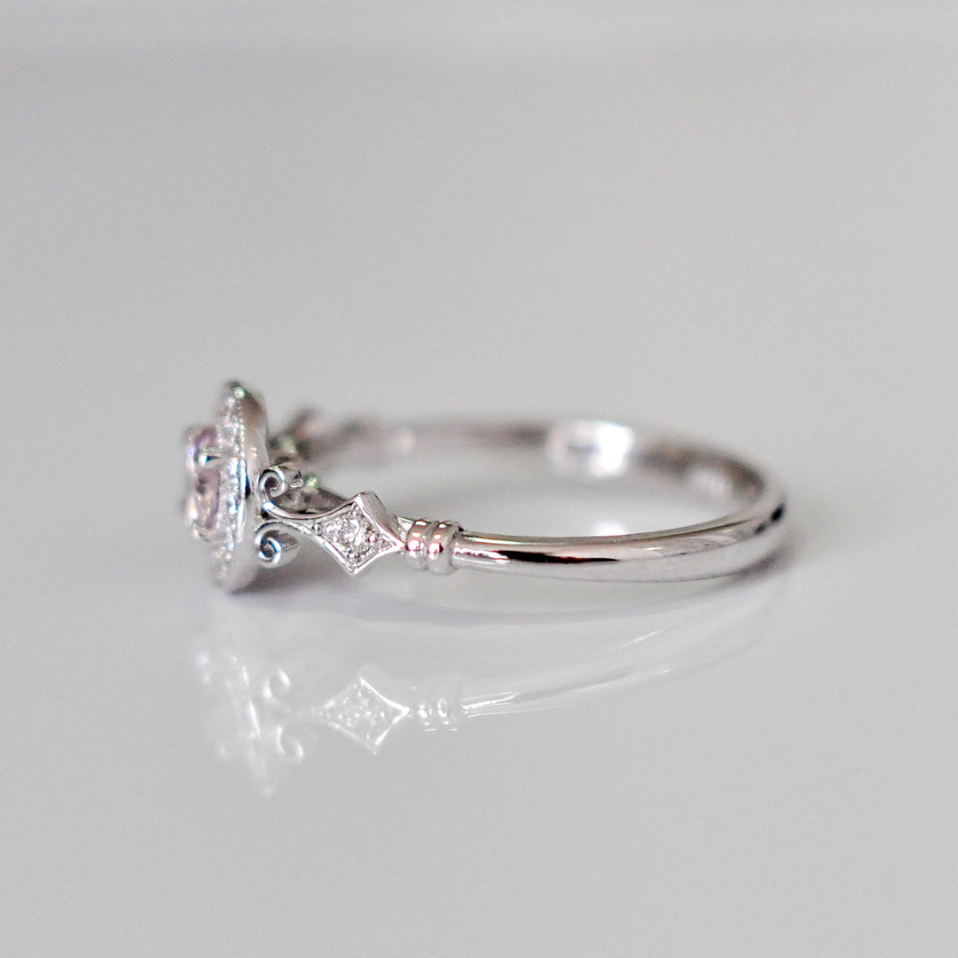 Light Pink halo diamonds ring