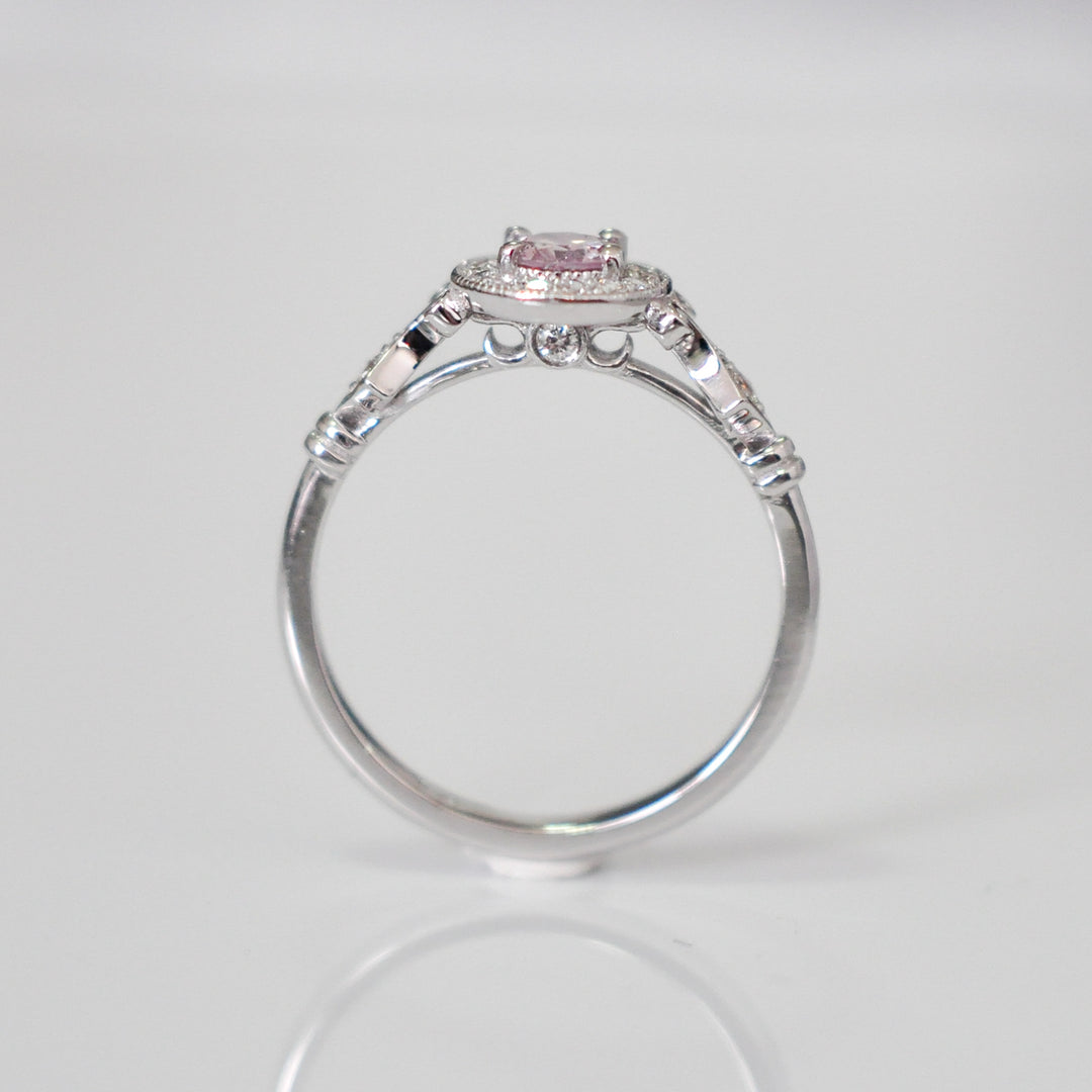 Light Pink halo diamonds ring