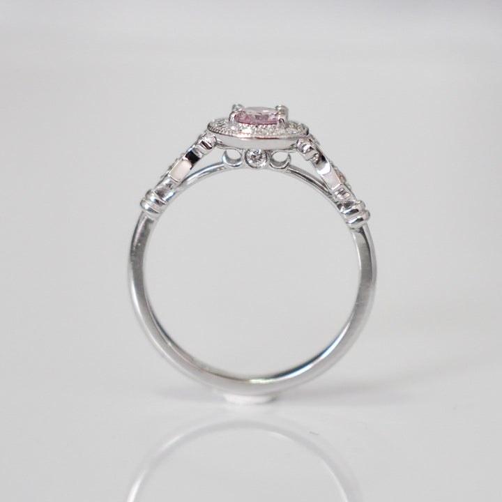 Light Pink halo diamonds ring