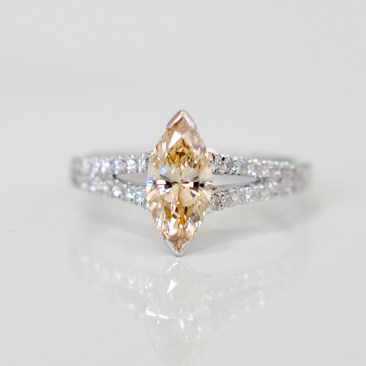 Light brown marquise Split shank white gold ring