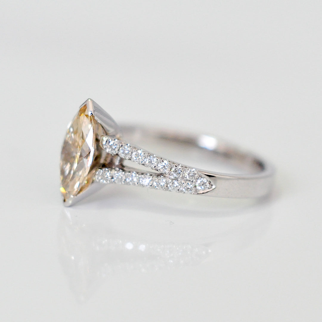 Light brown marquise Split shank white gold ring