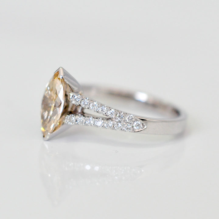Light brown marquise Split shank white gold ring