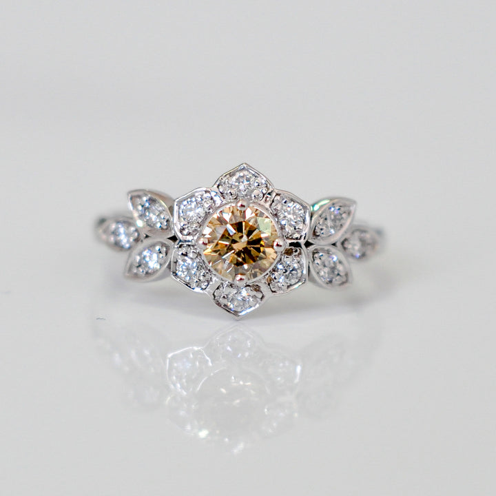 Fancy brown &amp; white diamonds FLOWER SHAPE RING