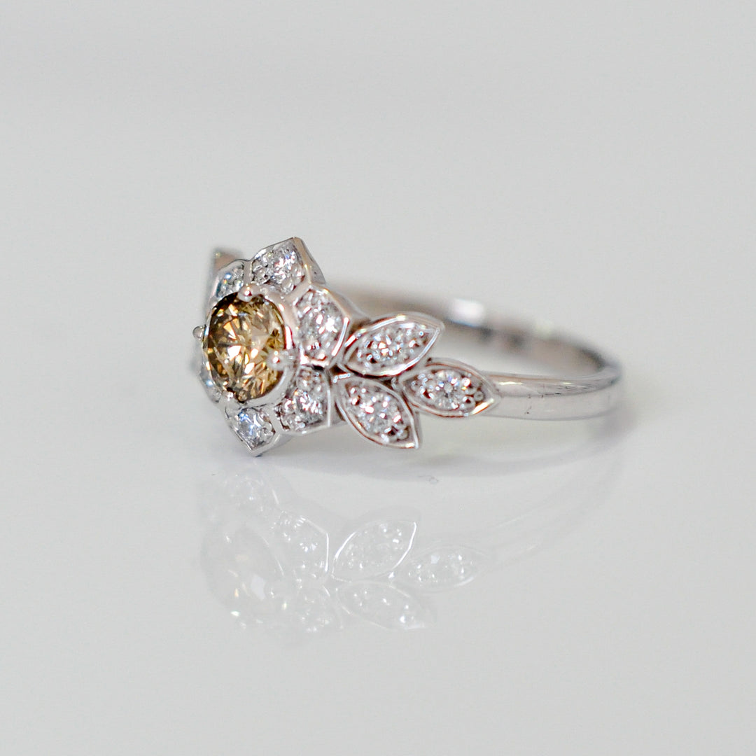 Fancy brown &amp; white diamonds FLOWER SHAPE RING