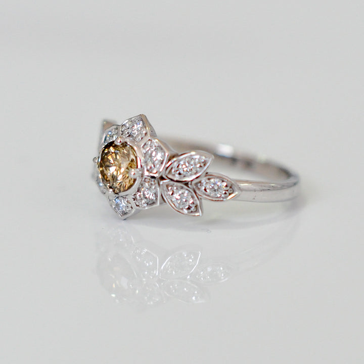 Fancy brown &amp; white diamonds FLOWER SHAPE RING