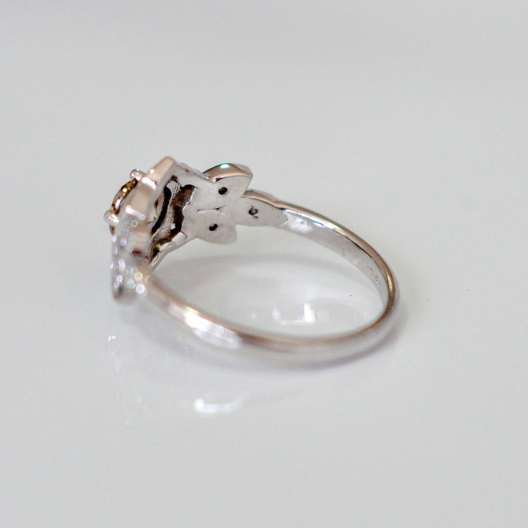 Fancy brown &amp; white diamonds FLOWER SHAPE RING