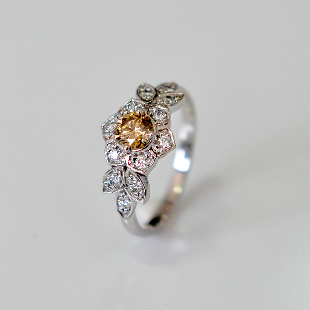 Fancy brown &amp; white diamonds FLOWER SHAPE RING