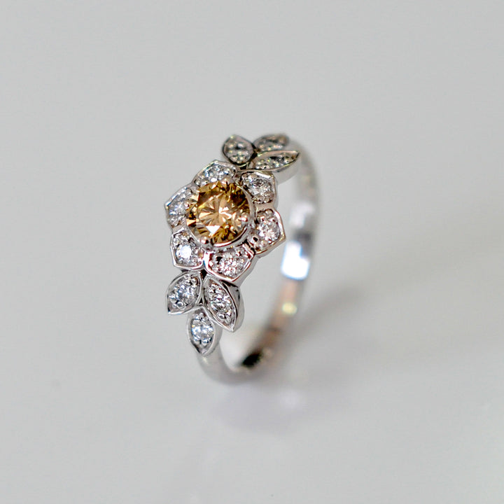 Fancy brown &amp; white diamonds FLOWER SHAPE RING