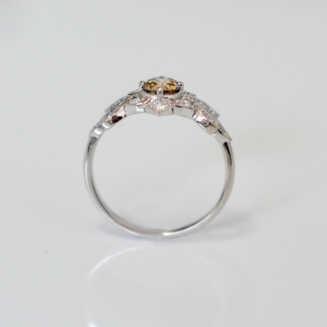Fancy brown &amp; white diamonds FLOWER SHAPE RING