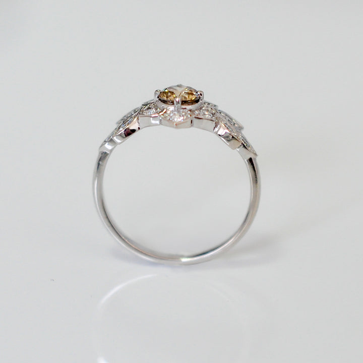 Fancy brown &amp; white diamonds FLOWER SHAPE RING