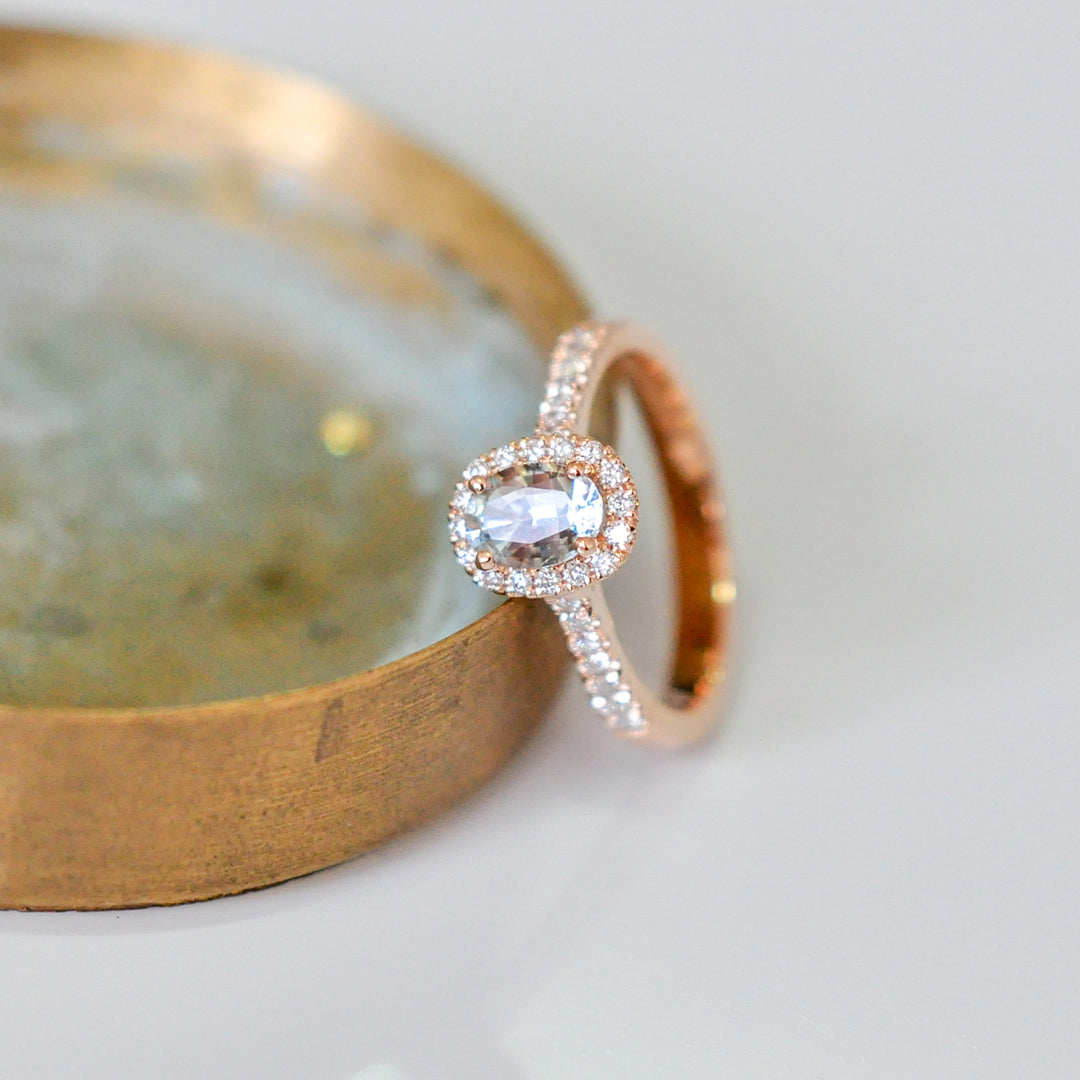 AQUA MARINE OVAL HALO RING