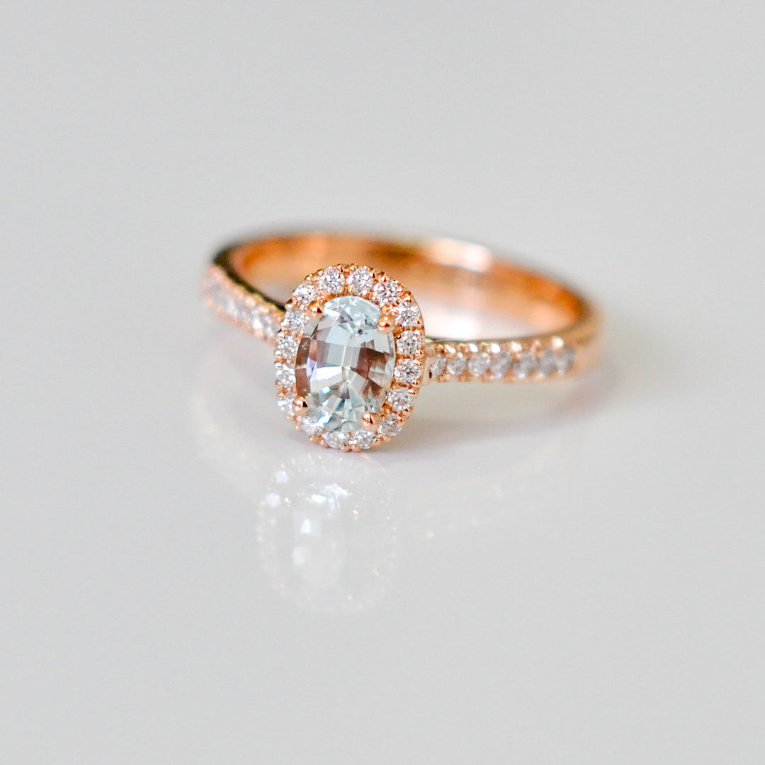 AQUA MARINE OVAL HALO RING