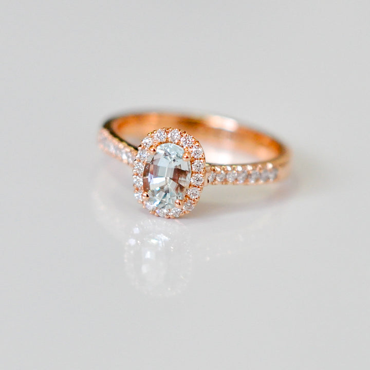 AQUA MARINE OVAL HALO RING