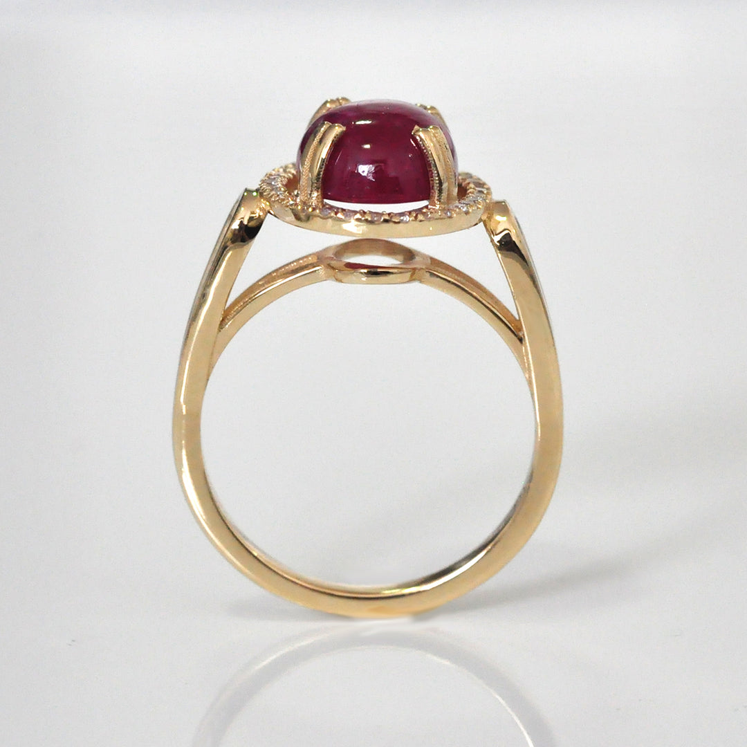 Cabochon Oval Ruby &amp; Diamonds Halo Ring