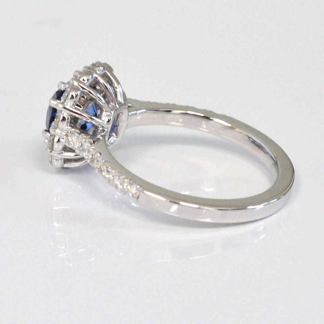 Cushion Blue Sapphire &amp; Diamonds Halo Ring