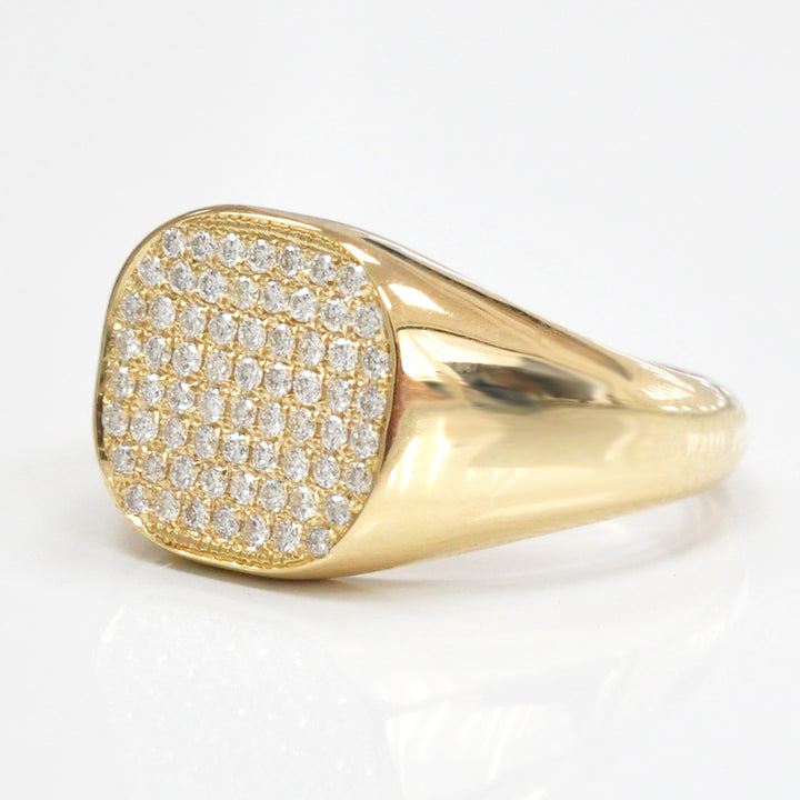 yellow gold diamonds pave signet ring.