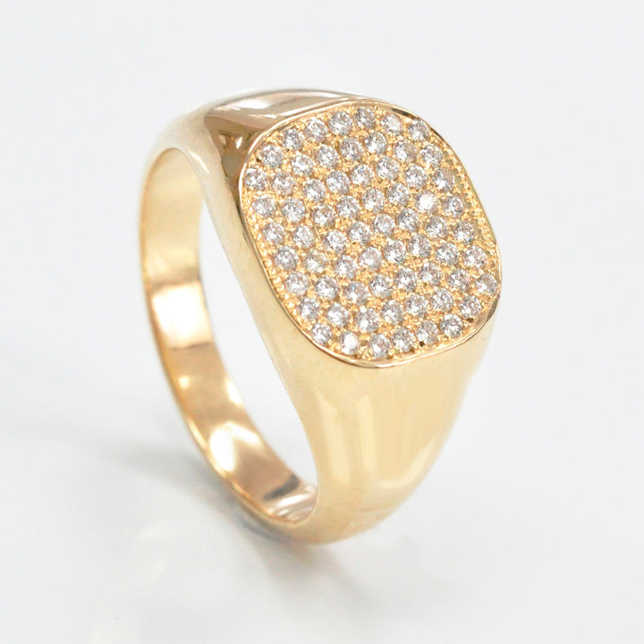 yellow gold diamonds pave signet ring.