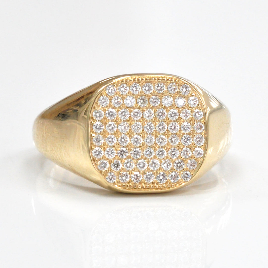 yellow gold diamonds pave signet ring.