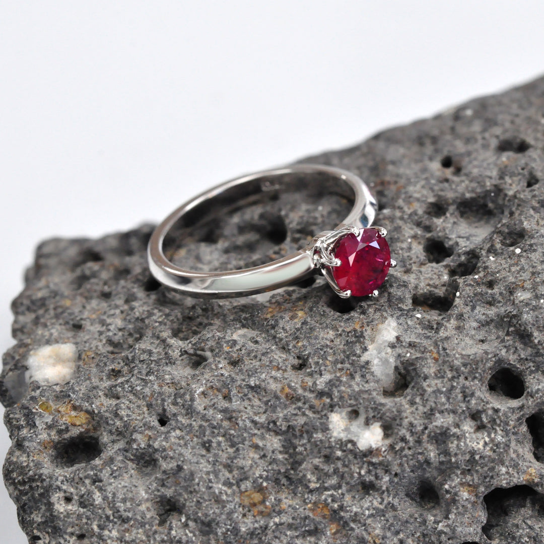 round cut unheated Ruby white gold solitaire Ring