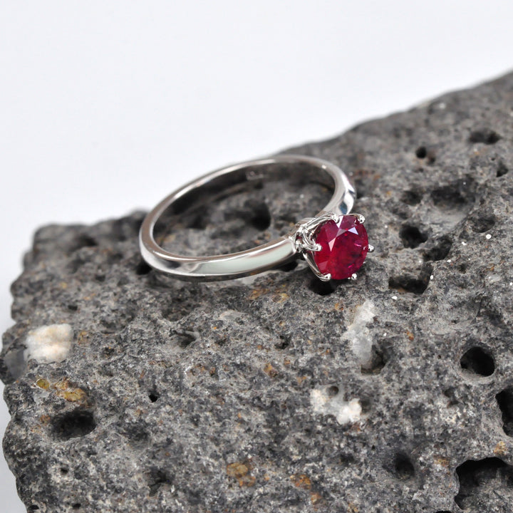 round cut unheated Ruby white gold solitaire Ring