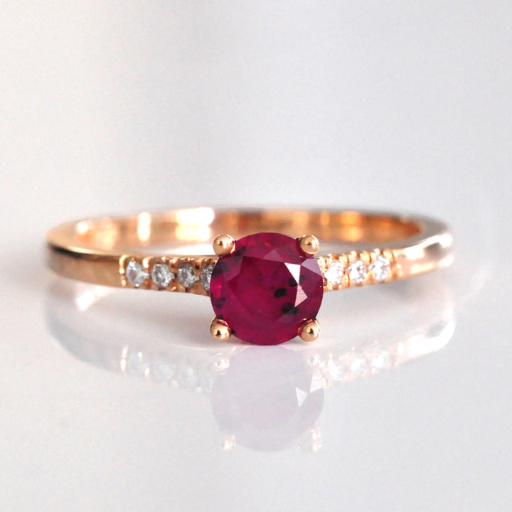 Round Ruby &amp; Side Diamonds  rose gold Ring