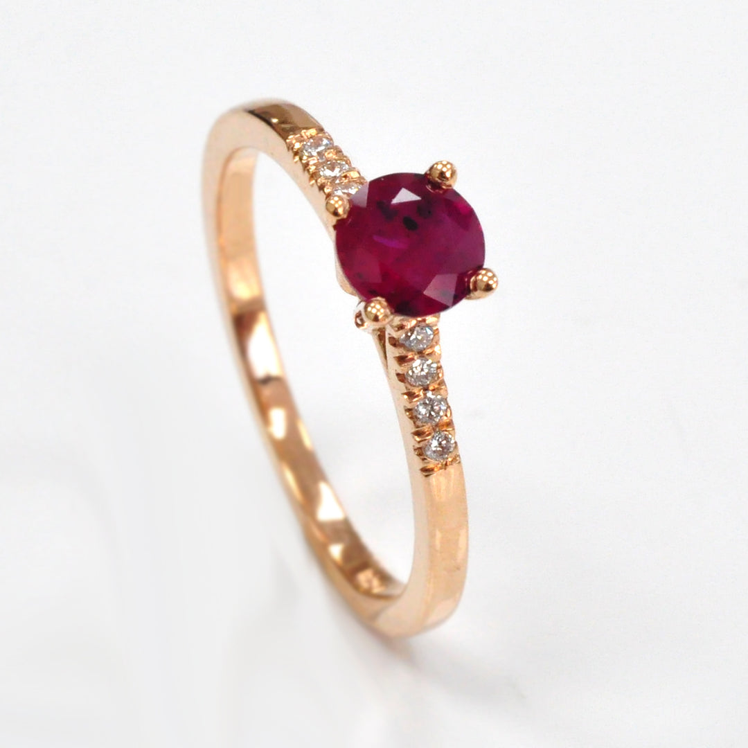Round Ruby &amp; Side Diamonds  rose gold Ring