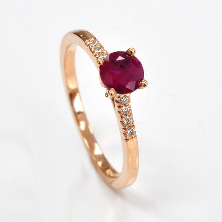 Round Ruby &amp; Side Diamonds  rose gold Ring