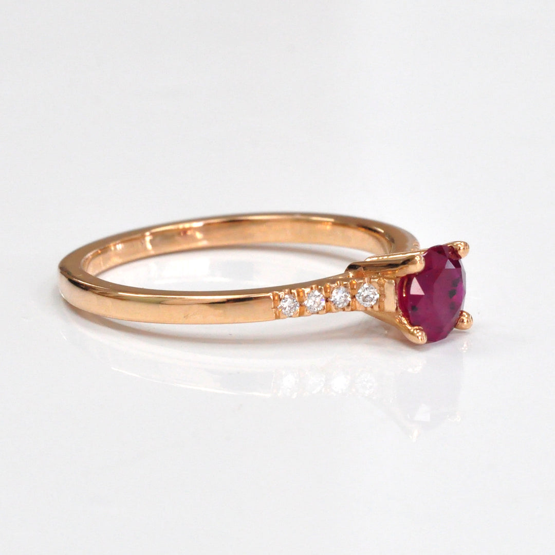 Round Ruby &amp; Side Diamonds  rose gold Ring