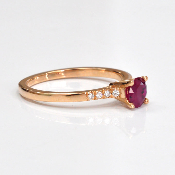 Round Ruby &amp; Side Diamonds  rose gold Ring