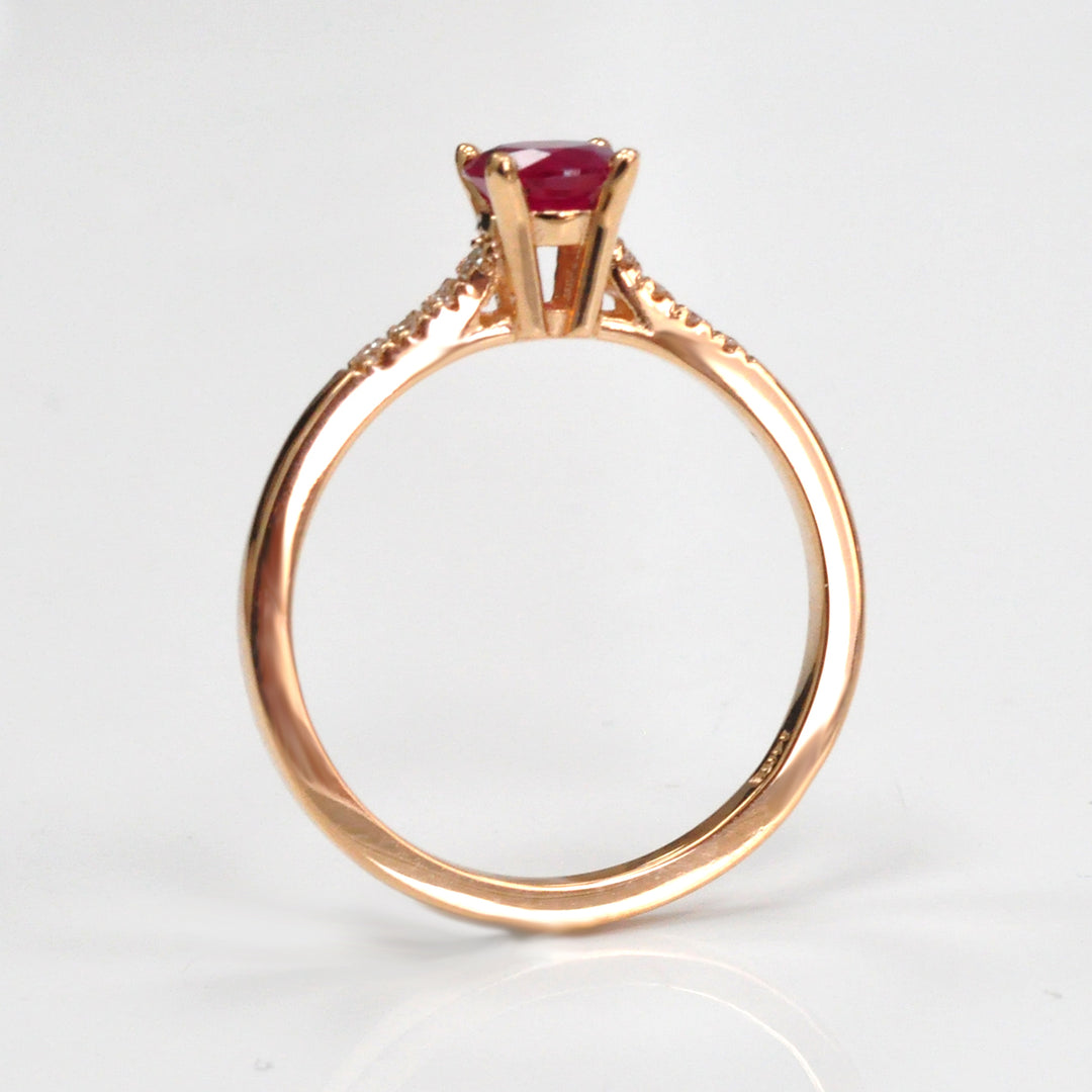 Round Ruby &amp; Side Diamonds  rose gold Ring