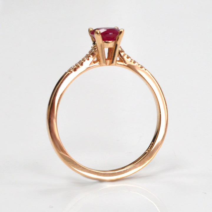 Round Ruby &amp; Side Diamonds  rose gold Ring