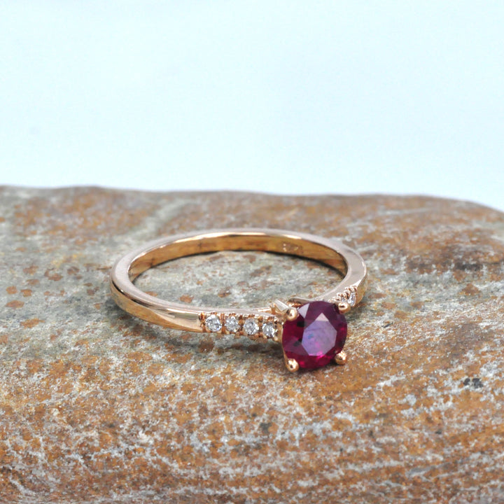 Round Ruby &amp; Side Diamonds  rose gold Ring