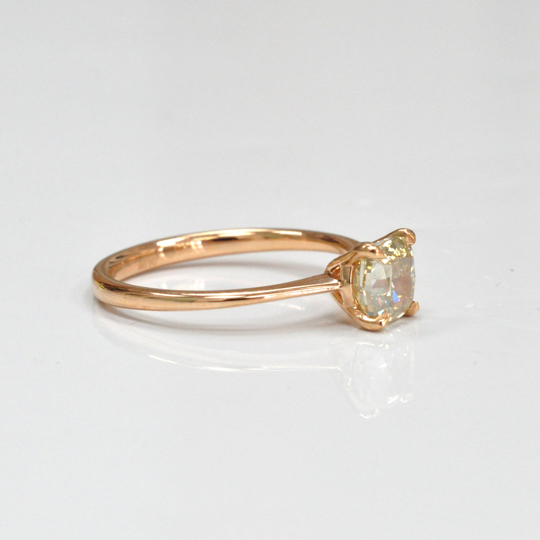 1 carat brownish yellow diamond rose gold solitaire