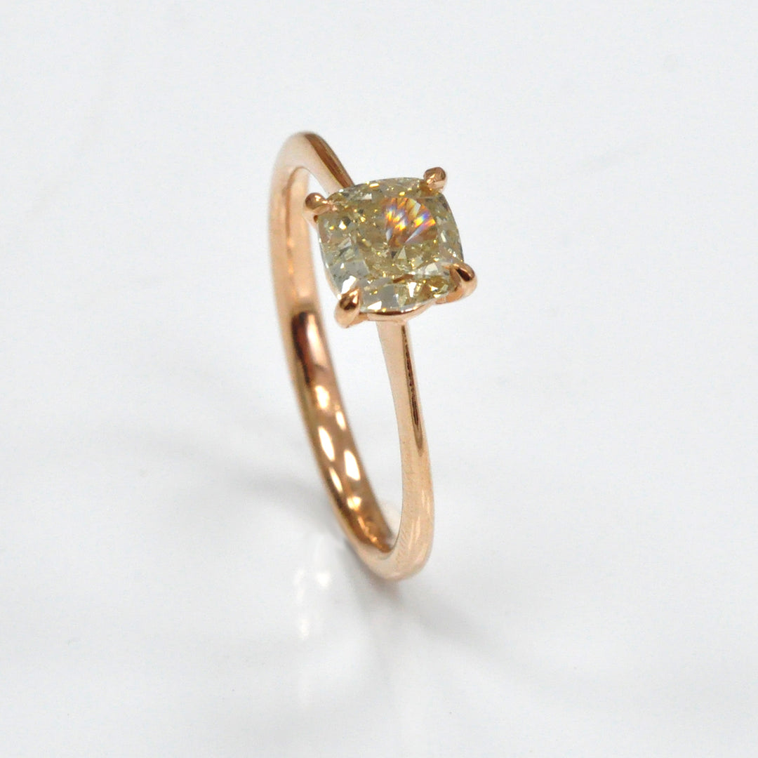 1 carat brownish yellow diamond rose gold solitaire