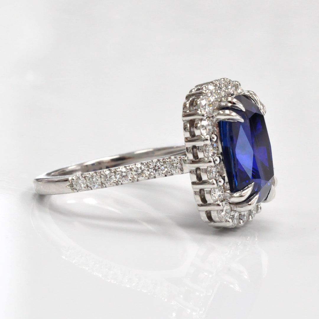 18k white gold 5 carat Royal blue sapphire &amp; Diamonds Ring