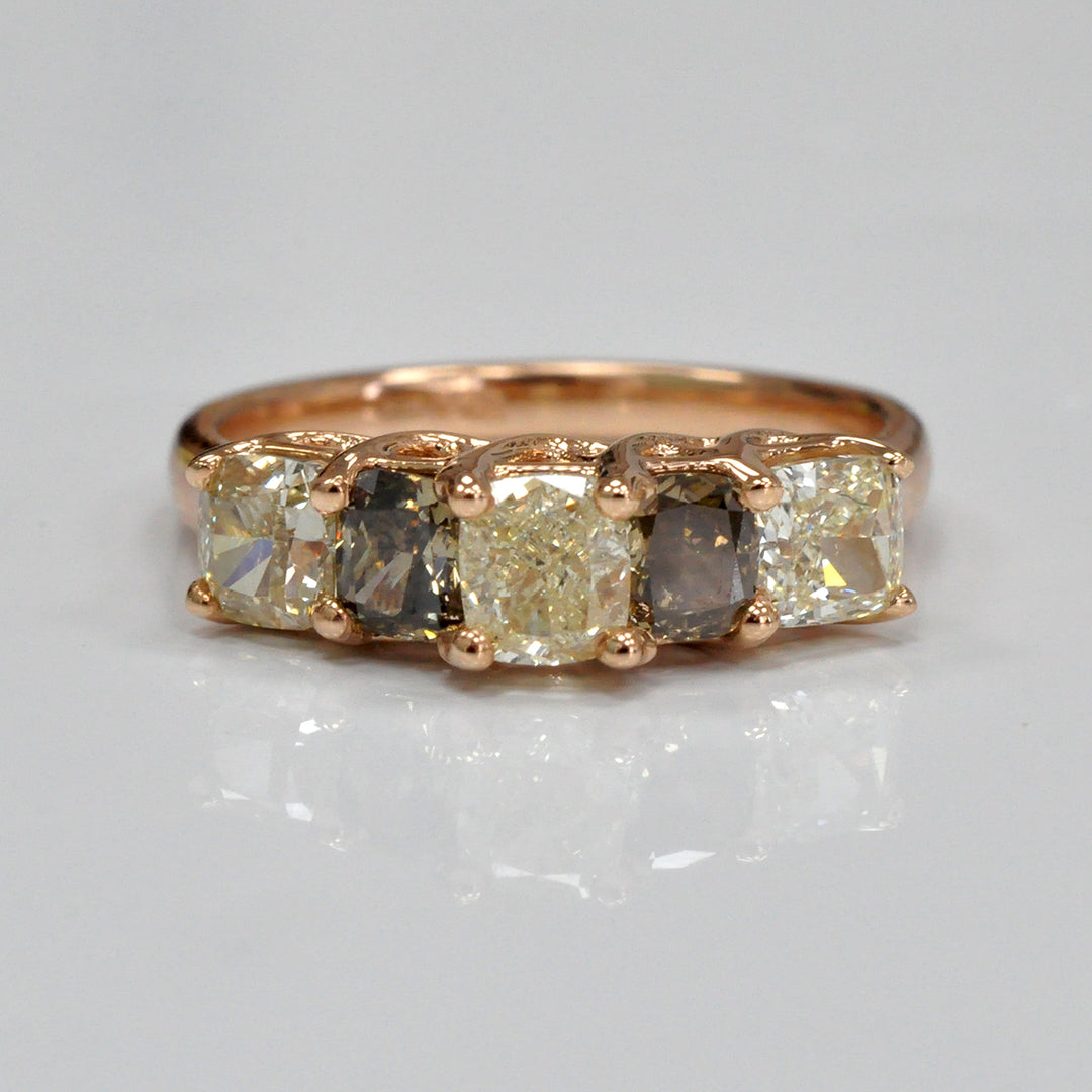 brown &amp; yellow diamonds five stones ring