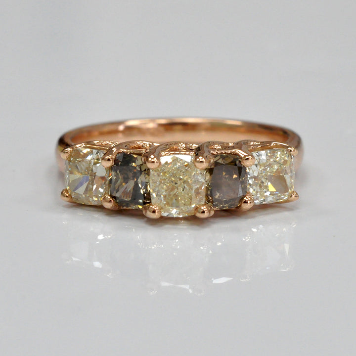 brown &amp; yellow diamonds five stones ring