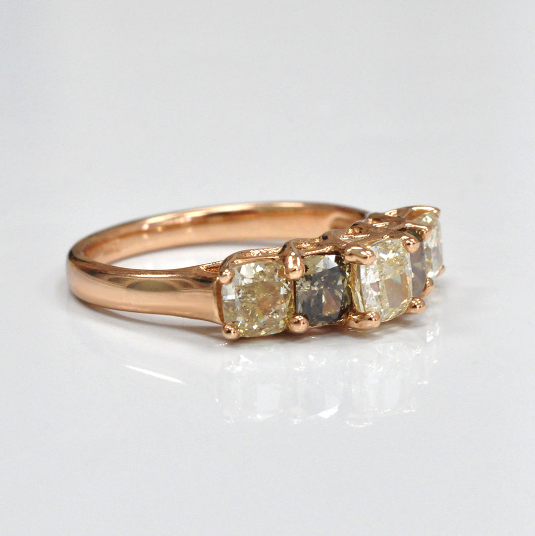 brown &amp; yellow diamonds five stones ring