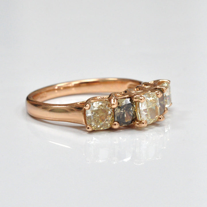 brown &amp; yellow diamonds five stones ring