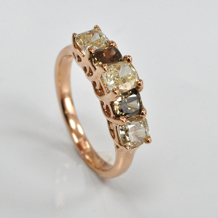 brown &amp; yellow diamonds five stones ring