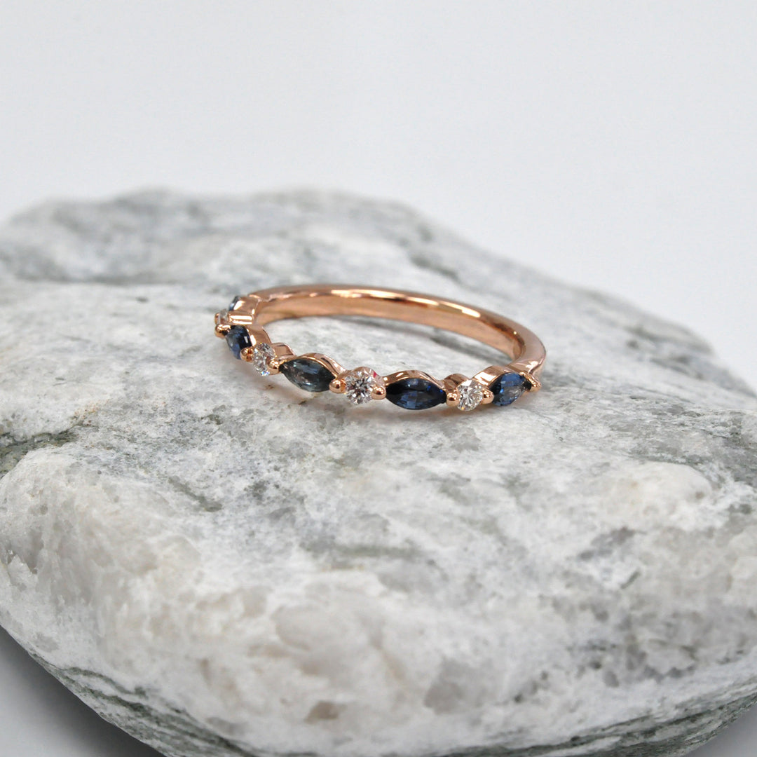 marquise blue sapphires &amp; Diamonds half eternity ring