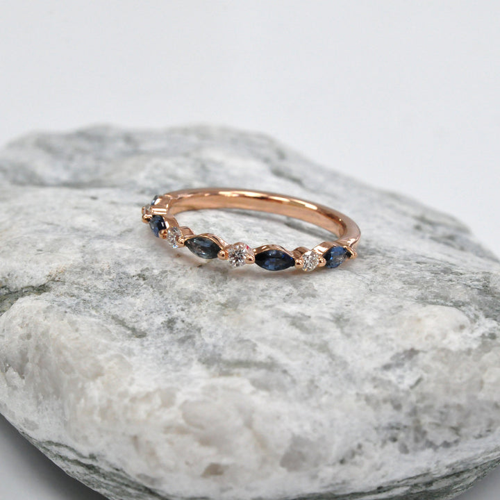 marquise blue sapphires &amp; Diamonds half eternity ring