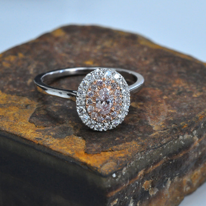 Oval Faint pink diamond with pink &amp; white diamonds double halo