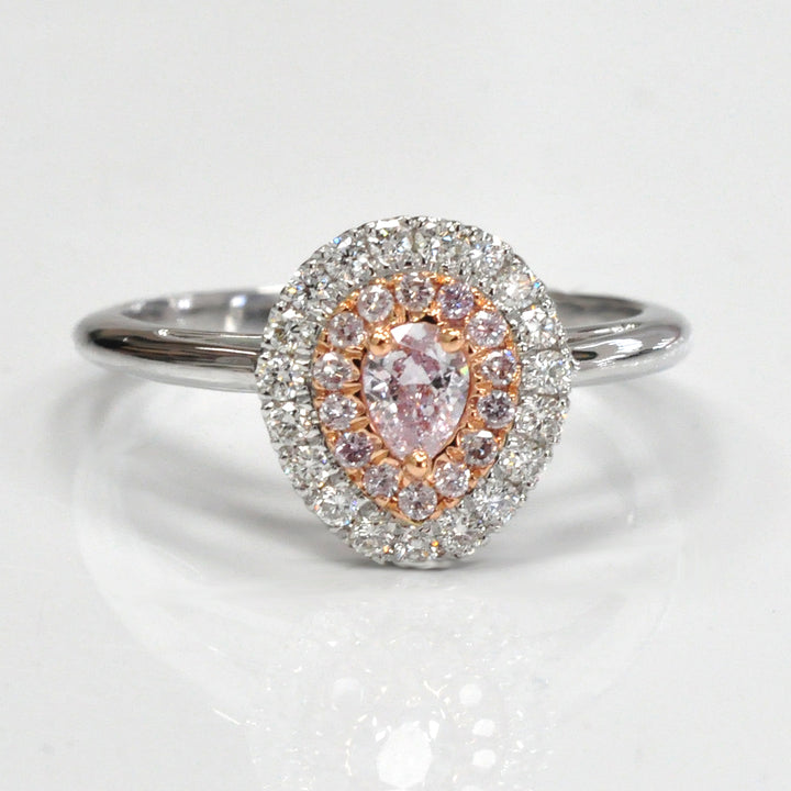 Pear Shape Faint pink diamond double halo ring