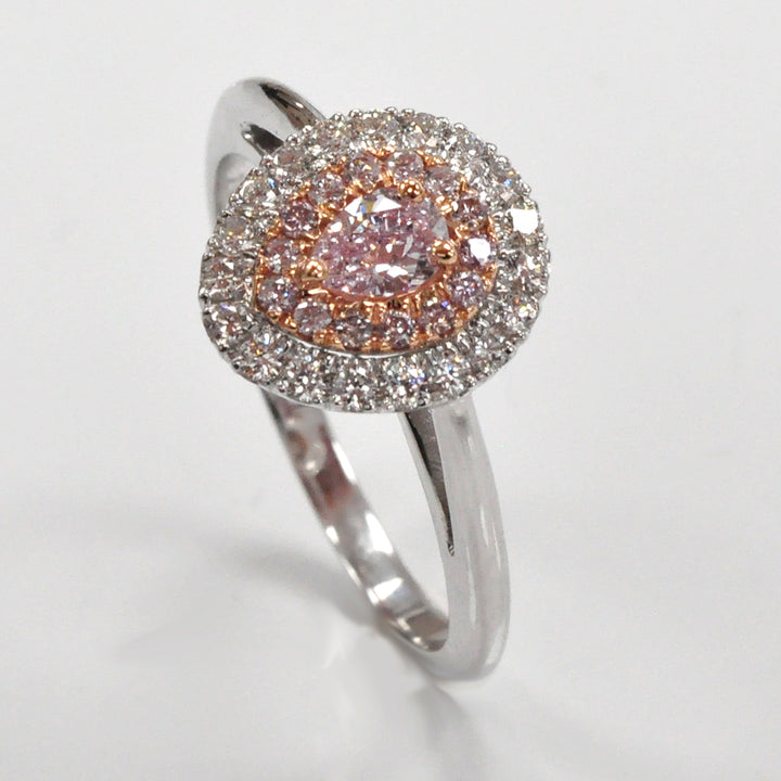 Pear Shape Faint pink diamond double halo ring