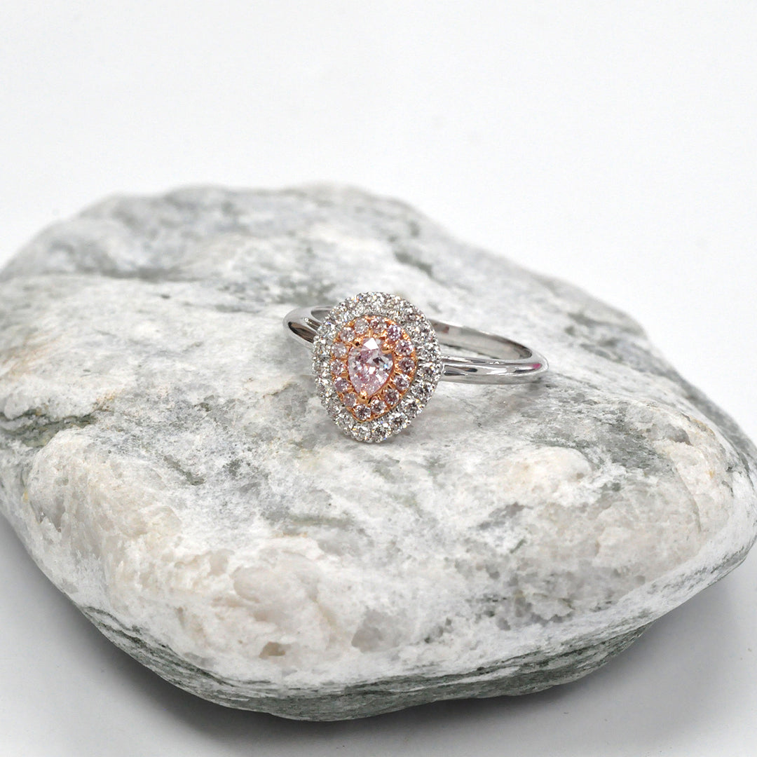 Pear Shape Faint pink diamond double halo ring