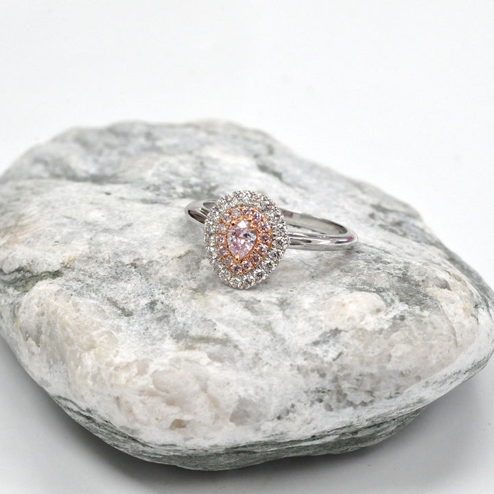 Pear Shape Faint pink diamond double halo ring
